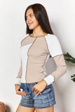 Double Take Color Block Exposed Seam Top - Trendsi