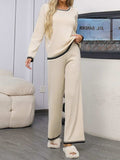 Contrast Trim Round Neck Top and Pants Sweater Set - Trendsi - Flyclothing LLC