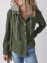 Hooded Corduroy Button-Down Jacket - Trendsi - Flyclothing LLC