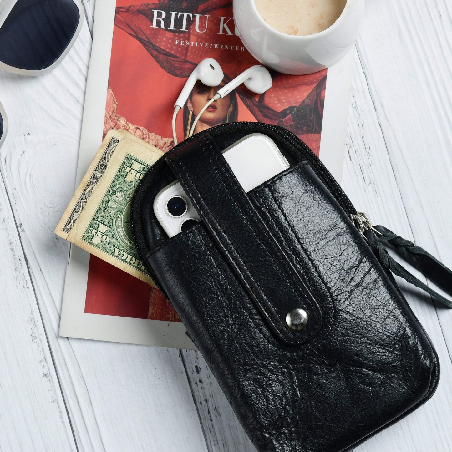 Jet-Set Organizer: Leather Phone Pouch - Classy Leather Bags - Flyclothing LLC