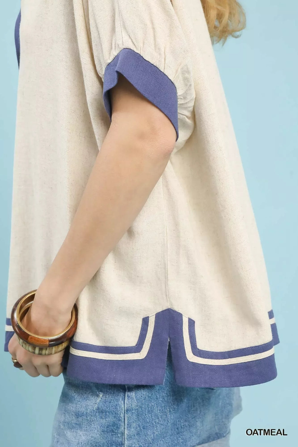 Umgee Linen Button Front Top with Contrast Piping - Trendsi - Flyclothing LLC