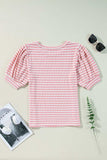 Stripe Textured Puff Sleeve Crewneck Top - Trendsi - Flyclothing LLC