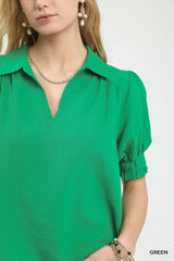Umgee Seersucker Puff Sleeve Blouse - Trendsi - Flyclothing LLC