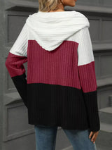 Color Block Half Zip Hooded Top - Trendsi - Flyclothing LLC