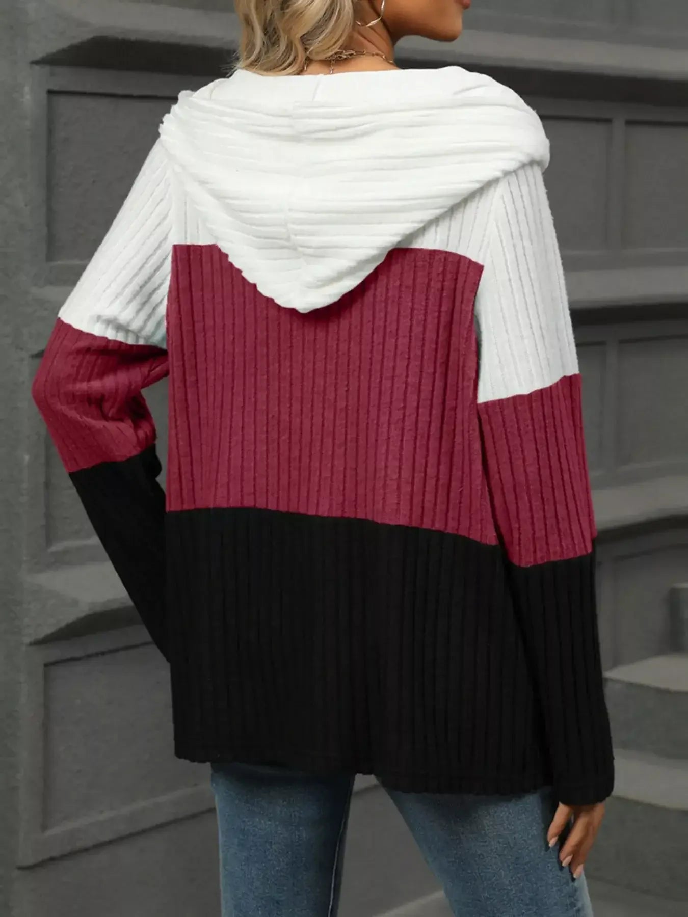 Color Block Half Zip Hooded Top - Trendsi - Flyclothing LLC