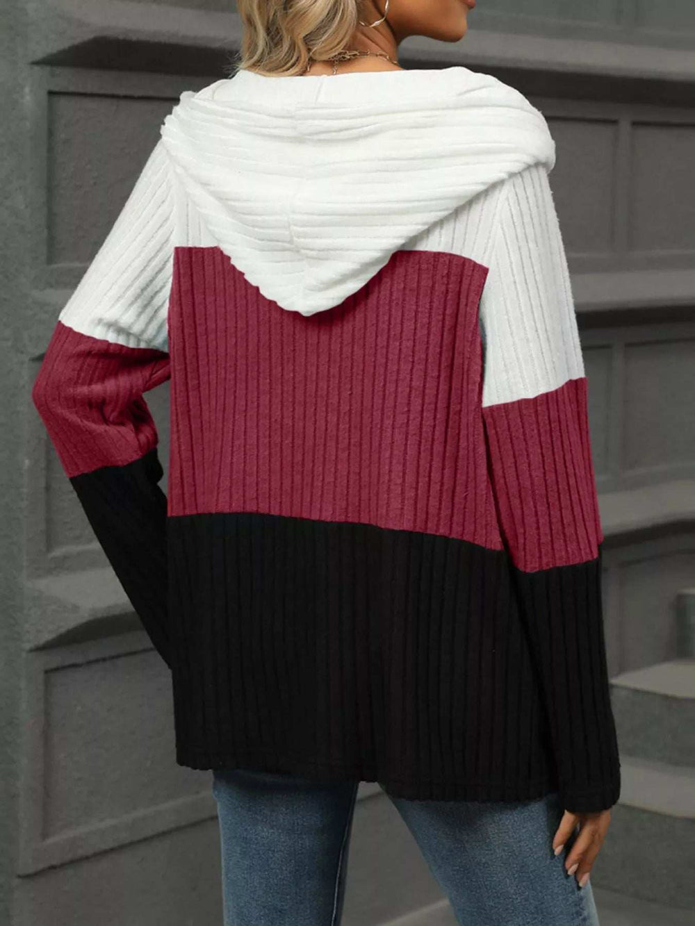 Color Block Half Zip Hooded Top - Trendsi - Flyclothing LLC