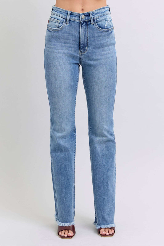 Judy Blue Full Size Raw Hem High Rise Bootcut Jeans - Trendsi - Flyclothing LLC