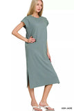 Zenana Round Neck Side Slit Midi Dress - Trendsi - Flyclothing LLC