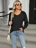 V-Neck Lantern Sleeve T-Shirt - Trendsi - Flyclothing LLC