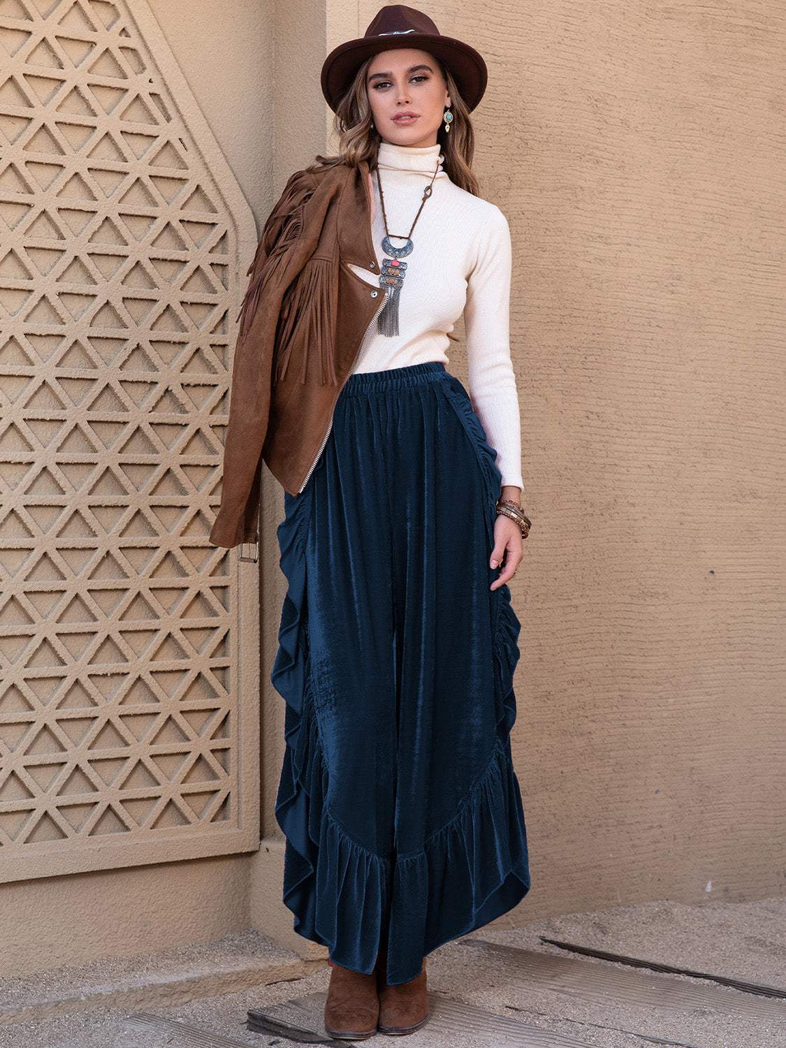 Slit Ruffled Wide Leg Pants - Trendsi - Flyclothing LLC
