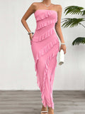 Devine Ruffled Slit Back Tube Maxi Dress - Trendsi - Flyclothing LLC
