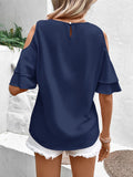 Cold Shoulder Flounce Sleeve Blouse - Trendsi