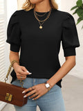 Mandy Mock Neck Puff Sleeve Sweater - Trendsi - Flyclothing LLC