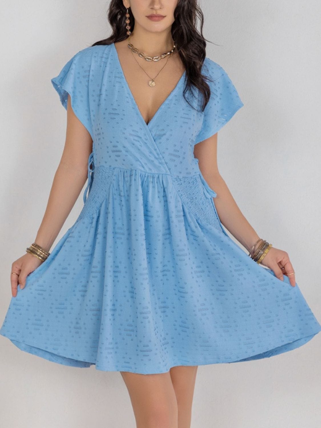 Cutout Surplice Short Sleeve Dress - Trendsi