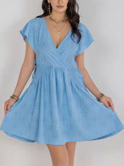 Cutout Surplice Short Sleeve Dress - Trendsi