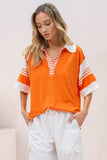 Hailey & Co Full Size Contrast Stripe Polo Shirt - Trendsi - Flyclothing LLC