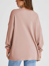 Waffle Knit Round Neck Long Sleeve T-Shirt - Trendsi - Flyclothing LLC