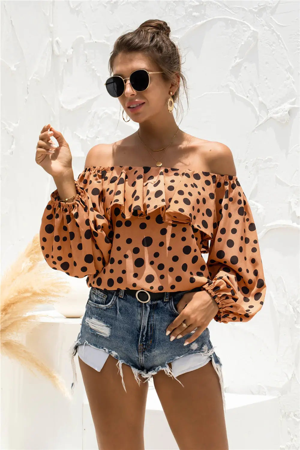 Polka Dot Off-Shoulder Layered Blouse - Trendsi - Flyclothing LLC