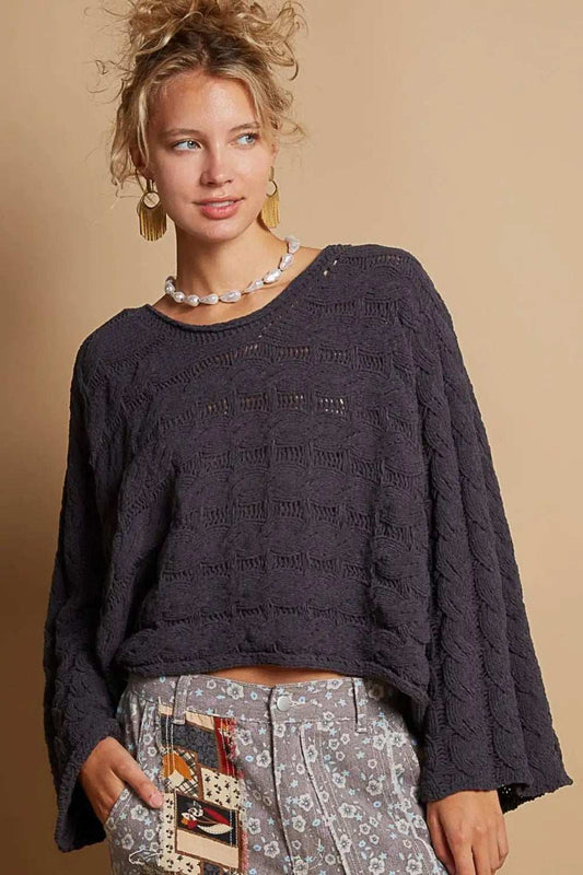 POL Round Neck Cable Knit Cropped Sweater - Trendsi - Flyclothing LLC