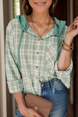 Drawstring Button Up Hooded Jacket - Trendsi - Flyclothing LLC