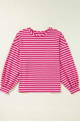 Striped Round Neck Long Sleeve Sweatshirt - Trendsi - Flyclothing LLC