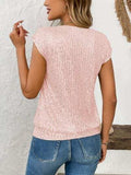 Sequin V-Neck Cap Sleeve Top - Trendsi - Flyclothing LLC