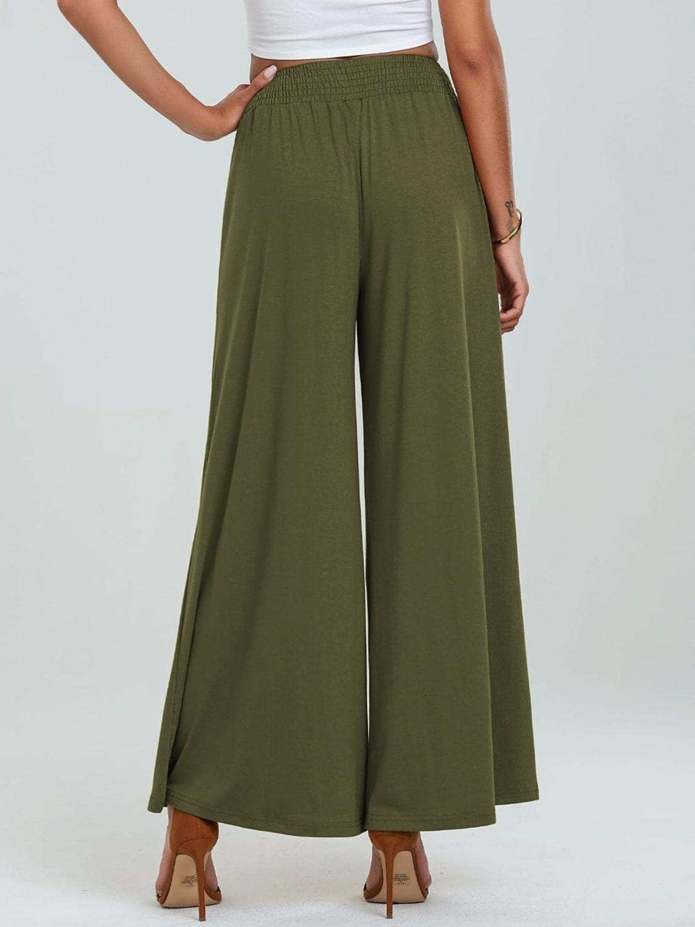 Pocketed Elastic Waist Wide Leg Pants - Trendsi - Flyclothing LLC