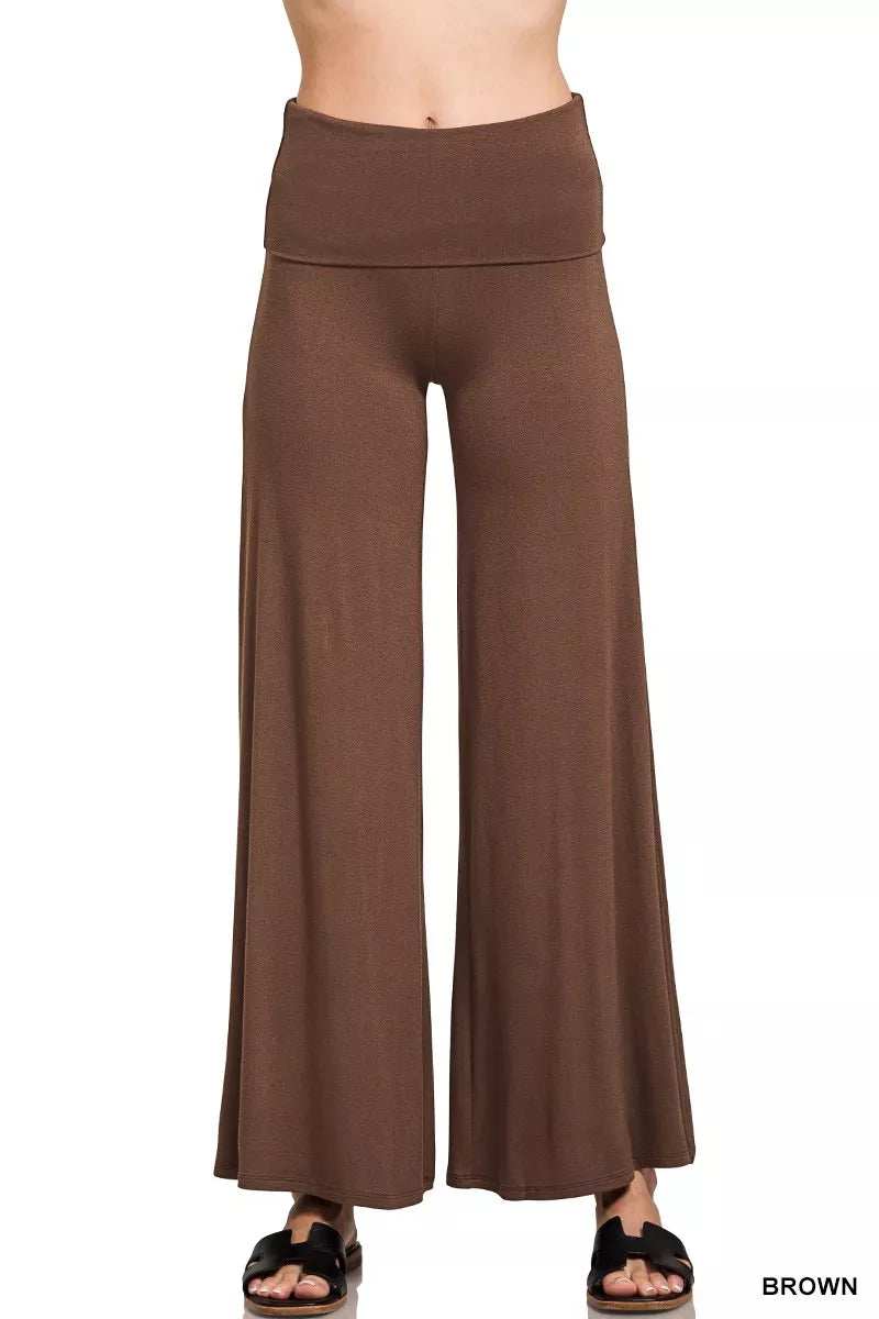 Zenana Fold Over Waist Comfy Wide Leg Pants - Trendsi - Flyclothing LLC