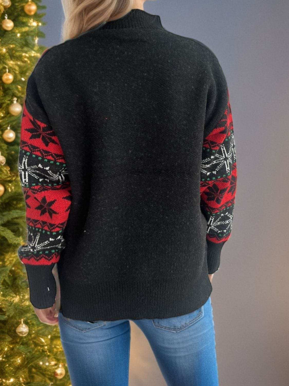 Santa Mock Neck Long Sleeve Sweater - Trendsi - Flyclothing LLC