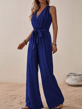 Tied Surplice Sleeveless Wide Leg Jumpsuit - Trendsi - Flyclothing LLC