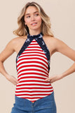 BiBi Stripe Jersey with Star Halter Neck with Tie Back - Trendsi
