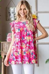 Heimish Full Size Floral Ruffle Sleeve Tiered Blouse - Trendsi - Flyclothing LLC