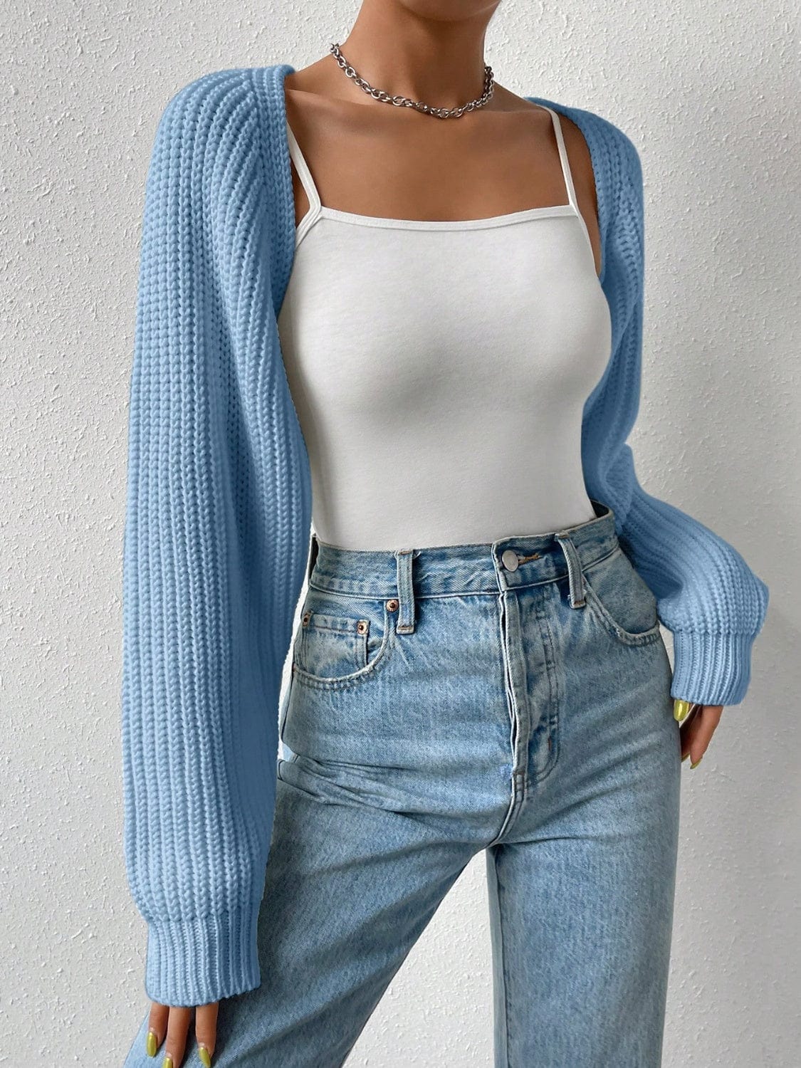 Honey Open Front Long Sleeve Cropped Cardigan - Trendsi