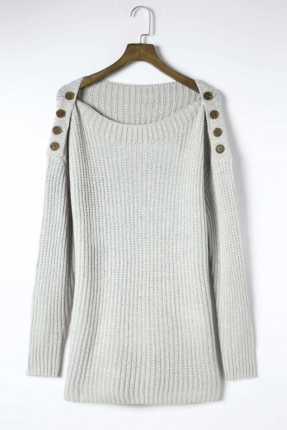 Side Slit Boat Neck Long Sleeve Sweater - Trendsi - Flyclothing LLC