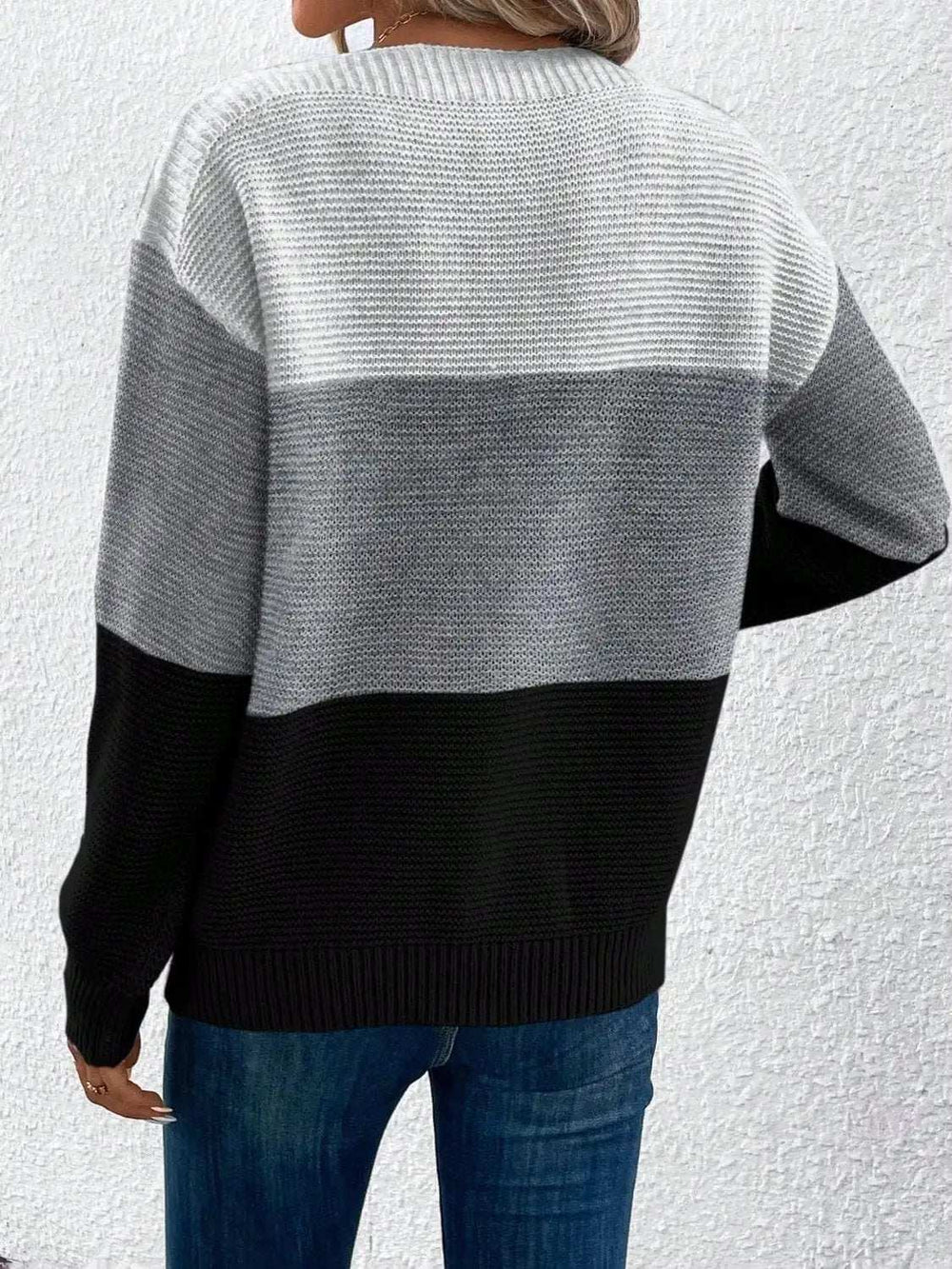 Color Block Boat Neck Sweater - Trendsi - Flyclothing LLC