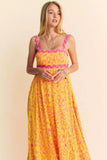 Davi & Dani Geo 2 Tone Printed Wavi Trim Tiered Maxi Dress - Trendsi - Flyclothing LLC