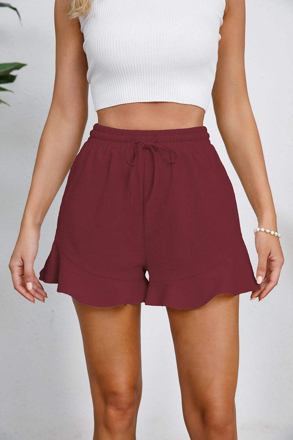 Full Size Drawstring Ruffle Hem Shorts - Trendsi - Flyclothing LLC