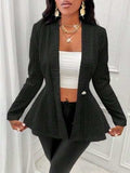 One Button Textured Peplum Cardigan - Trendsi - Flyclothing LLC