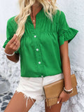 Button Down Ruffled Short Sleeve Shirt - Trendsi - Flyclothing LLC