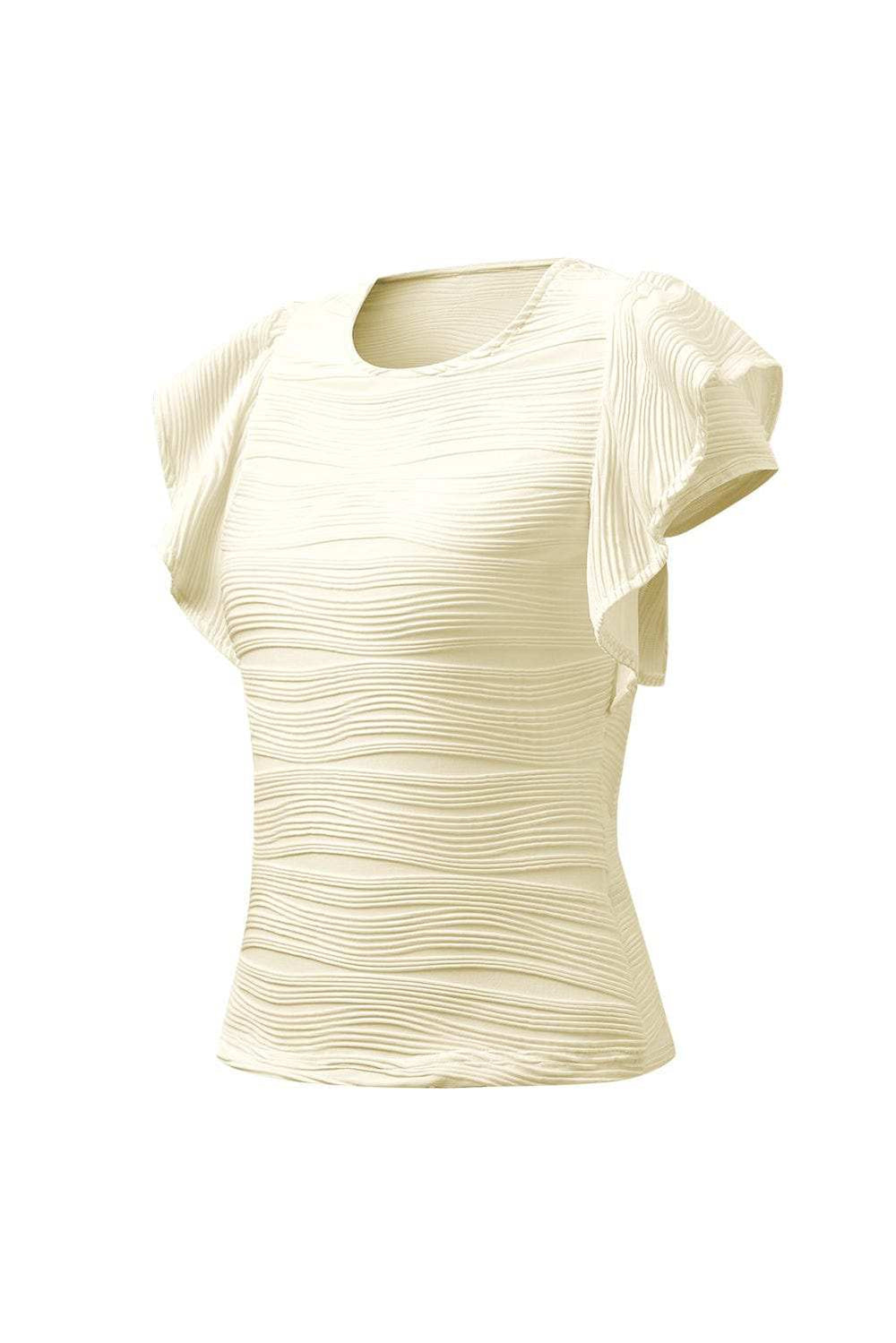 Textured Round Neck Cap Sleeve Top - Trendsi - Flyclothing LLC
