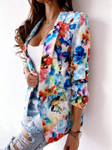 Vibrant Floral Print Open Front Blazer - Trendsi - Flyclothing LLC