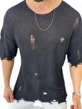 Men's Distressed Round Neck Knit Top - Trendsi
