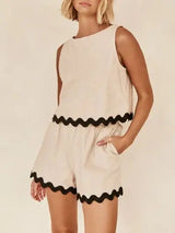 Contrast Trim Round Neck Tank and Shots Set - Trendsi - Flyclothing LLC