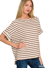 Zenana Stripe Jacquard Round-Meck Tee - Trendsi - Flyclothing LLC