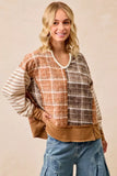 BiBi Plaid And Stripe Mix And Match Top With Open Seam - Trendsi - Flyclothing LLC
