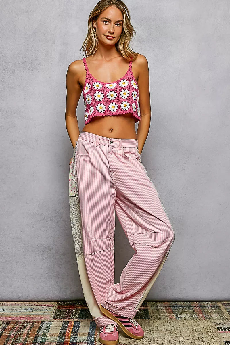 POL Floral Pattern Crochet Cropped Cami with Scalloped Edge - Trendsi - Flyclothing LLC