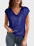 Sequin V-Neck Cap Sleeve Top - Trendsi - Flyclothing LLC