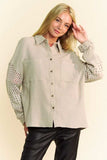 Davi & Dani Crochet Sleeve Crinkled Texture Shirt - Trendsi - Flyclothing LLC