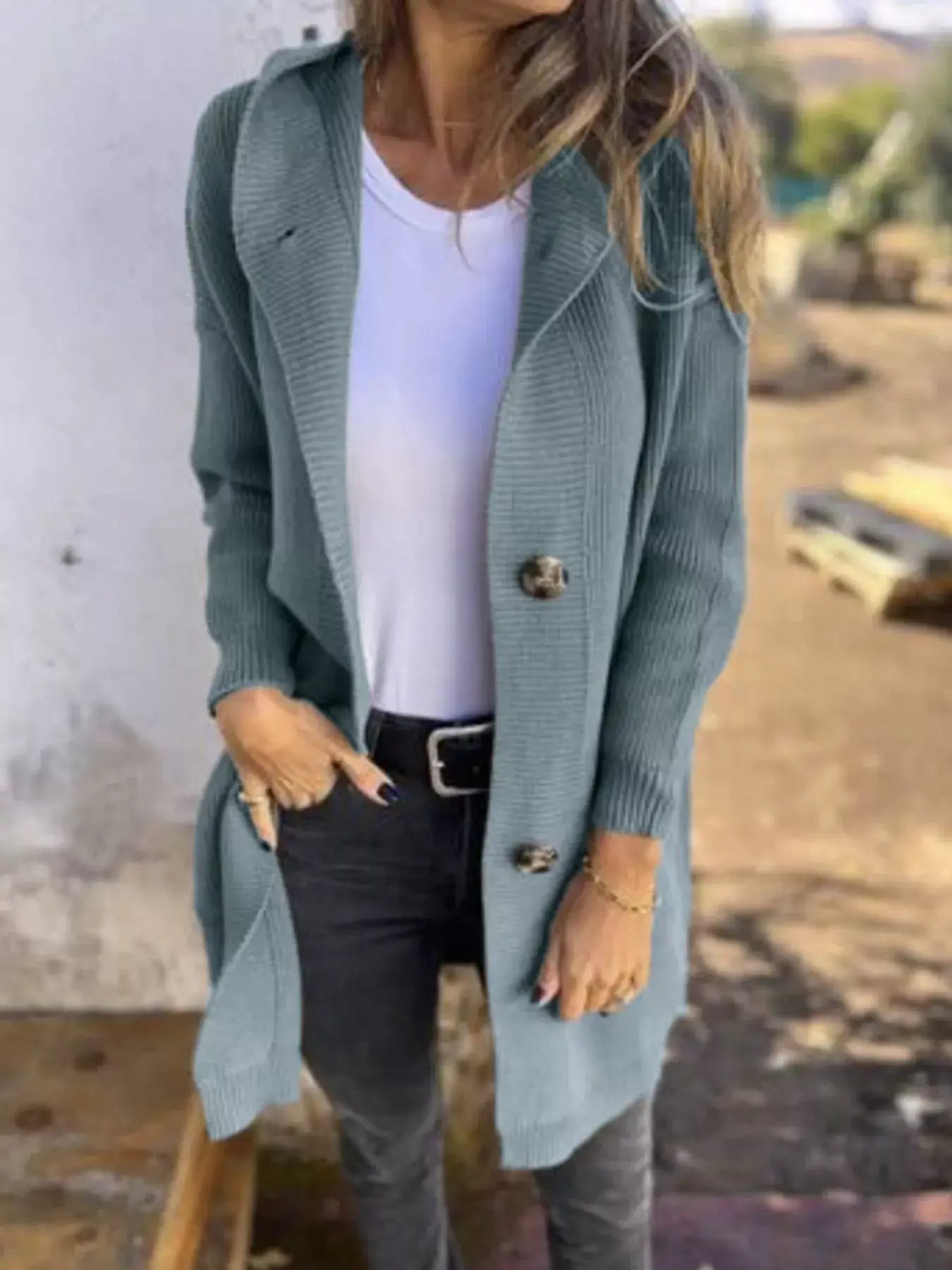 Full Size Button-Down Hooded Cardigan Plus Size - Trendsi - Flyclothing LLC