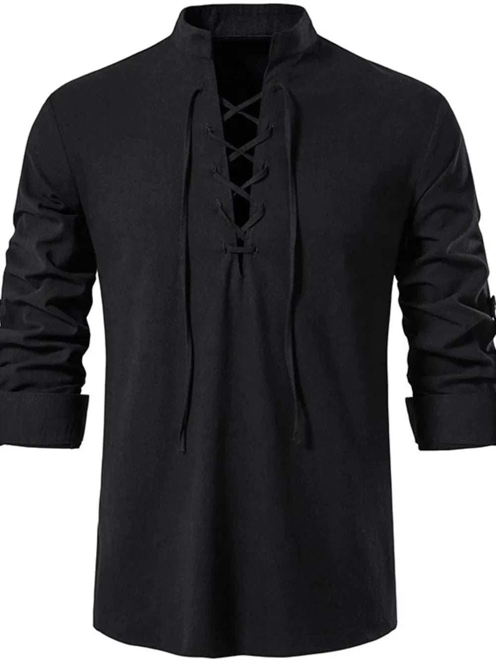 Men's Lace Up Long Sleeve Polo - Trendsi - Flyclothing LLC
